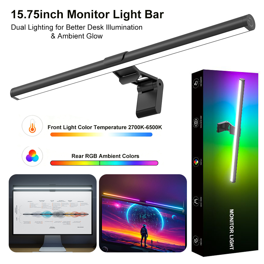 Photography Lighting Game - ไฟติดจอแบบแขวนเปลี่ยนสี RGB ใช้พลังงาน USB แถบไฟจอคอมพิวเตอร์ ปรับความสว่างได้ต่อเนื่อง