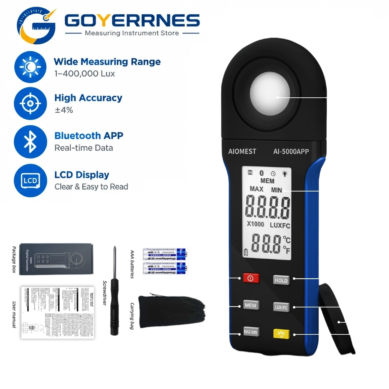 Photography Lighting Meter - เครื่องวัดความสว่างดิจิทัล 1-400000 ลักซ์ พร้อมบลูทูธ สำหรับใช้ในร่ม กลางแจ้ง